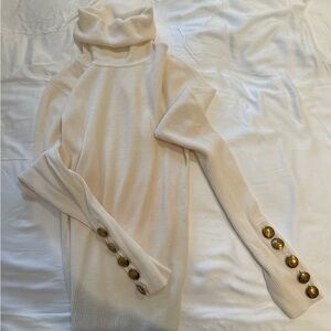 A.L.C. Cream Turtleneck Sweater with Gold Buttons